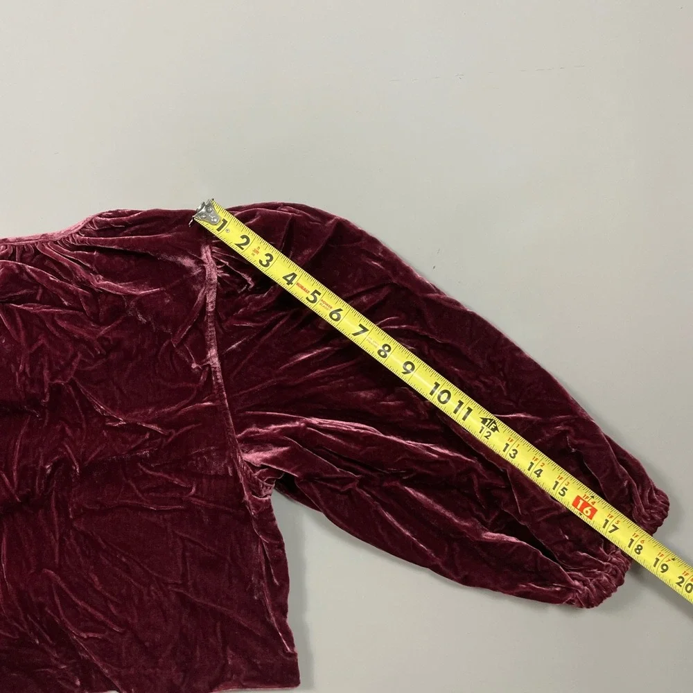 Banana Republic Velvet Tie Front Puff Sleeve Top Burgundy Retail $110
